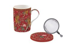 0105 BENG Fine China Porselen Kulplu Bardak Kapaklı ve Metal Demlikli 350 ml - KERVAN