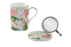 0105 BGAR FİNE CHİNA PORSELEN KULPLU BARDAK 350 ML KAPAKLI VE METAL DEMLİKLİ - KERVAN