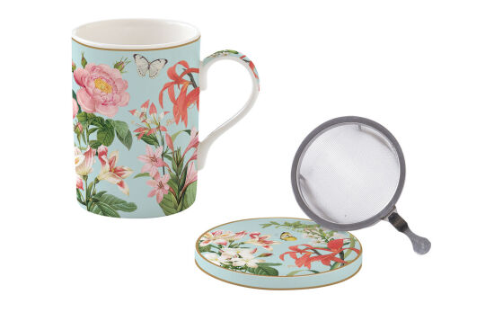 0105 BGAR FİNE CHİNA PORSELEN KULPLU BARDAK 350 ML KAPAKLI VE METAL DEMLİKLİ - 1