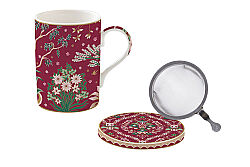 0105 ECLE Fine China Porselen Kulplu Bardak Kapaklı ve Metal Demlikli 350 ml - KERVAN