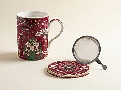 0105 ECLE Fine China Porselen Kulplu Bardak Kapaklı ve Metal Demlikli 350 ml - KERVAN