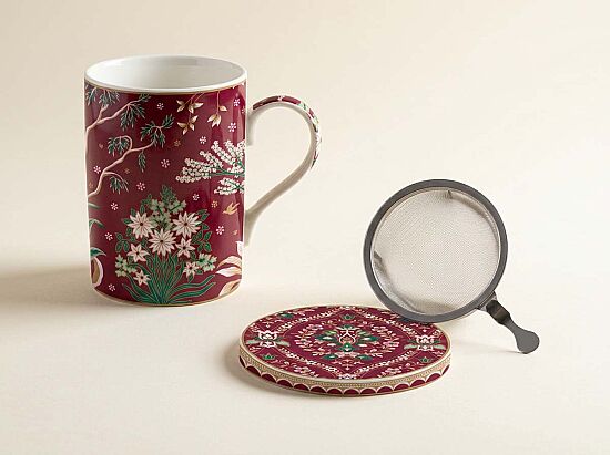 0105 ECLE Fine China Porselen Kulplu Bardak Kapaklı ve Metal Demlikli 350 ml - 1