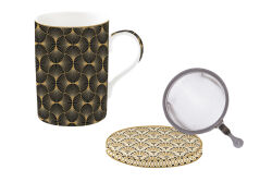 0105 EGYP FİNE CHİNA PORSELEN KULPLU BARDAK 350 ML KAPAKLI VE METAL DEMLİKLİ ATMOSPHERE - KERVAN