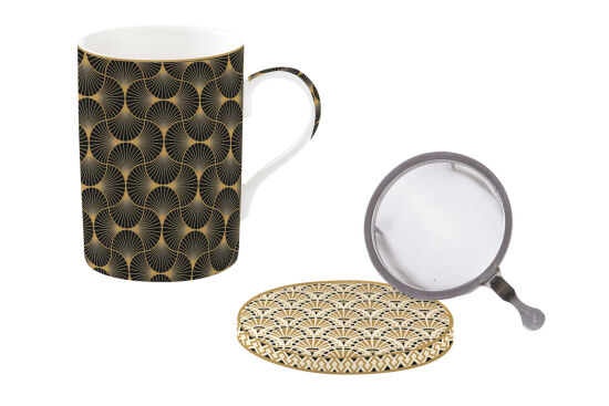 0105 EGYP FİNE CHİNA PORSELEN KULPLU BARDAK 350 ML KAPAKLI VE METAL DEMLİKLİ ATMOSPHERE - 1