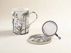 0105 RETR Fine China Porselen Kulplu Bardak Kapaklı ve Metal Demlikli 350 ml - KERVAN
