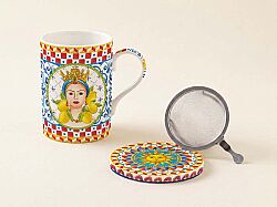 0105 SICI Fine China Porselen Kulplu Bardak Kapaklı ve Metal Demlikli 350 ml - KERVAN