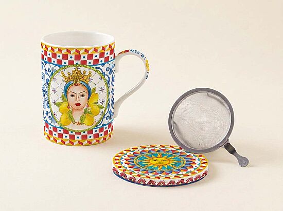 0105 SICI Fine China Porselen Kulplu Bardak Kapaklı ve Metal Demlikli 350 ml - 1