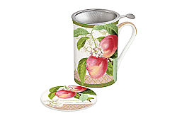 0280 JBOP Fine China Porselen Kulplu Bardak Kapaklı ve Metal Demlikli 300 ml - Peach - KERVAN