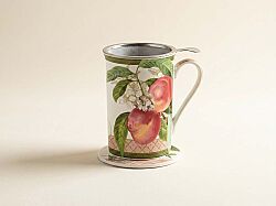 0280 JBOP Fine China Porselen Kulplu Bardak Kapaklı ve Metal Demlikli 300 ml - Peach - KERVAN