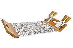 0890 CADG PEYNİR SERVİS TEPSİSİ 44X28 BAMBU/CAM PANOLU VE 4 BIÇAKLI GRİ - KERVAN
