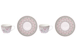 0921 KAPI 2'Lİ PORSELEN KAHVE FİNCAN 110 ML VE TABAĞI SETİ - PEMBE - KERVAN