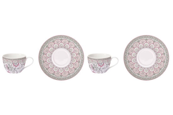 0921 KAPI 2'Lİ PORSELEN KAHVE FİNCAN 110 ML VE TABAĞI SETİ - PEMBE - 1