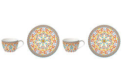 0921 MEOR 2'Lİ PORSELEN KAHVE FİNCAN 110 ML VE TABAĞI SETİ - ORANJ - KERVAN
