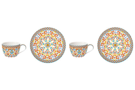 0921 MEOR 2'Lİ PORSELEN KAHVE FİNCAN 110 ML VE TABAĞI SETİ - ORANJ - 1