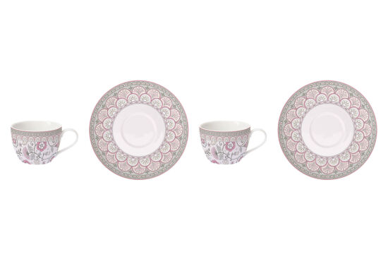 0922 KAPI 2'Lİ PORSELEN ÇAY FİNCAN 240 ML VE TABAĞI SETİ - PEMBE - 1