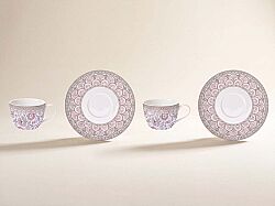 0922 KAPI 2'Lİ PORSELEN ÇAY FİNCAN 240 ML VE TABAĞI SETİ - PEMBE - KERVAN