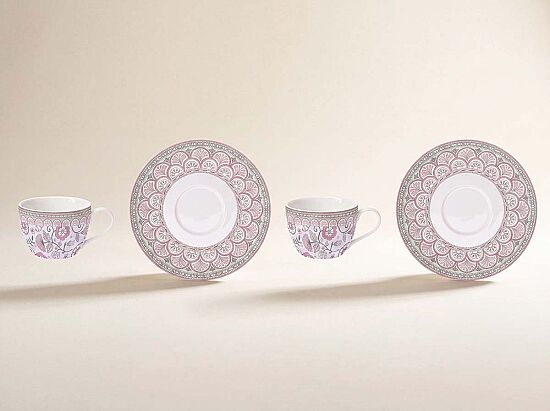 0922 KAPI 2'Lİ PORSELEN ÇAY FİNCAN 240 ML VE TABAĞI SETİ - PEMBE - 1