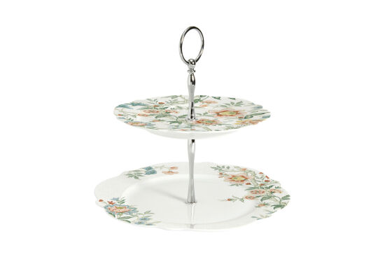 1069 ZENW 2 KATLI PORSELEN SUNUMLUK Ø 20 CM / 26 CM BEYAZ - 1