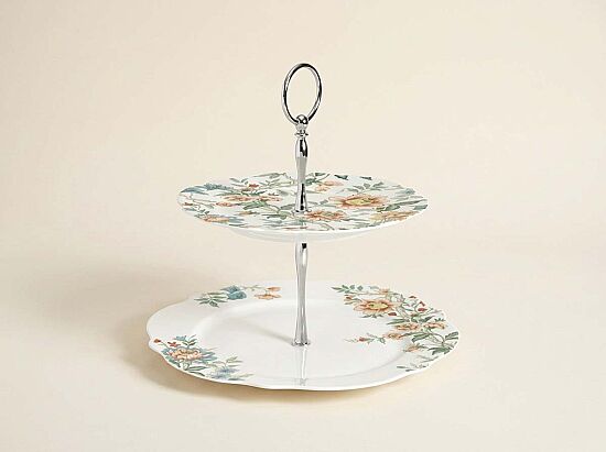 1069 ZENW 2 KATLI PORSELEN SUNUMLUK Ø 20 CM / 26 CM BEYAZ - 1