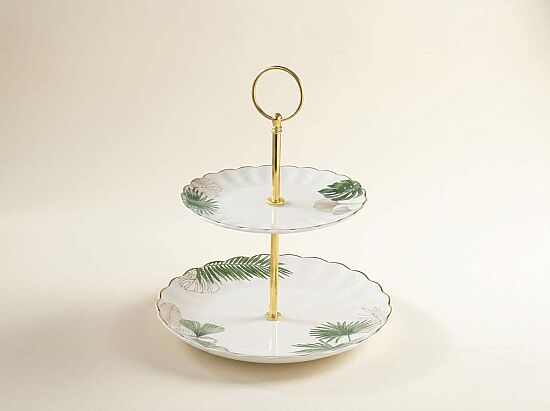 1284 EXOT PORSELEN 2 KATLI PASTA TABAĞI Ø 16CM / Ø 21CM - 1