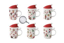 1345 CRFR Porselen Kulplu Bardak Kapaklı ve Metal Demlikli 370 ml ASORTİ - KERVAN