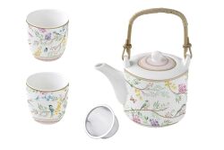 1467 BIME Porselen Çaydanlık ve 2'li Fincan Seti 600 ml / 160 ml - Metal Demlikli - KERVAN