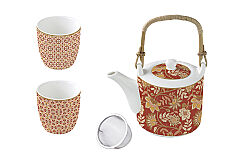 1467 FREV Porselen Çaydanlık ve 2'li Fincan Seti 600 ml / 160 ml - Metal Demlikli - KERVAN