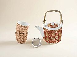 1467 FREV Porselen Çaydanlık ve 2'li Fincan Seti 600 ml / 160 ml - Metal Demlikli - KERVAN