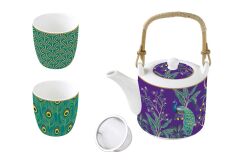 1467 IMPP Porselen Çaydanlık ve 2'li Fincan Seti 600 ml / 160 ml - Metal Demlikli - KERVAN