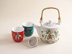 1467 MARA PORSELEN ÇAYDANLIK 600 ML METAL DEMLİKLİ VE 2 FİNCANLI 160ML - KERVAN