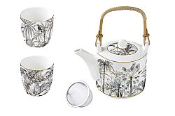 1467 RETR Porselen Çaydanlık ve 2'li Fincan Seti 600 ml / 160 ml - Metal Demlikli - KERVAN