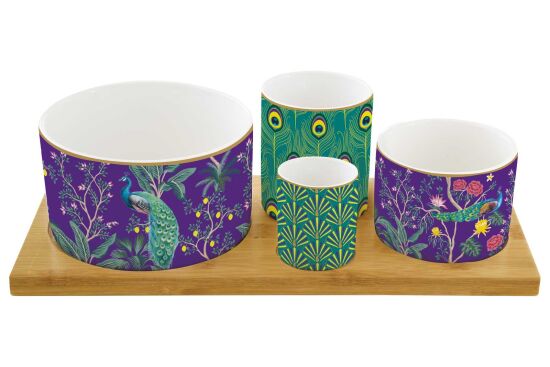 1468 IMPP 4 Parça Porselen Meze Seti Bambu Tepsili 29 x 13 cm - 1