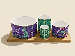 1468 IMPP 4 Parça Porselen Meze Seti Bambu Tepsili 29 x 13 cm - KERVAN