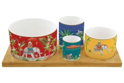 1468 MARA 4 Parça Porselen Meze Seti Bambu Tepsili 29 x 13 cm - KERVAN