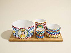 1468 SICI 4 Parça Porselen Meze Seti Bambu Tepsili 29 x 13 cm - KERVAN