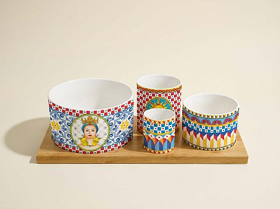 1468 SICI 4 Parça Porselen Meze Seti Bambu Tepsili 29 x 13 cm - 1