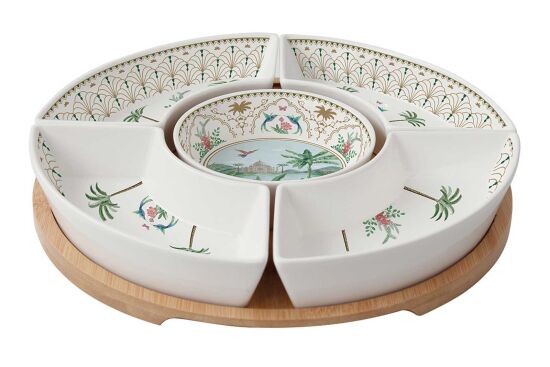1469 PASA 5 Parça Porselen Meze Seti Bambu Tepsili 25 cm - 1