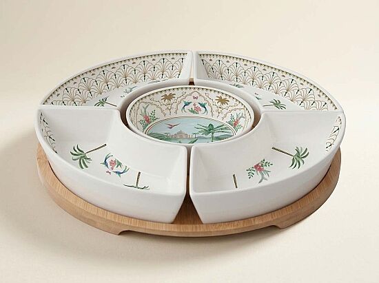 1469 PASA 5 Parça Porselen Meze Seti Bambu Tepsili 25 cm - 1