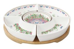 1469 SPAR 5 Parça Porselen Meze Seti Bambu Tepsili 25 cm - KERVAN