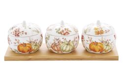 1576 HARV 3 Parça Porselen Kavanoz Seti Bambu Tepsili - KERVAN