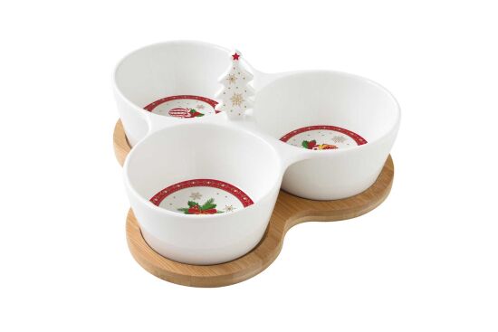 2181 CHOR 4 Parça Porselen Meze Seti Bambu Tepsili 20,5 x 17 cm - 1