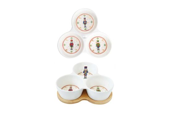 2181 NUTC 3 Parça Porselen Meze Seti Bambu Tepsili 20,5 x 17 cm - 1