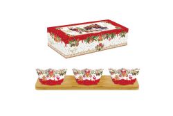 2183 CHME 3 Parça Porselen Meze Seti Bambu Tepsili 34 x 12 cm - KERVAN