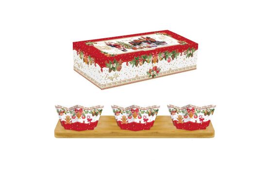 2183 CHME 3 Parça Porselen Meze Seti Bambu Tepsili 34 x 12 cm - 1