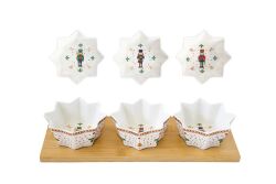 2183 NUTC 3 Parça Porselen Meze Seti Bambu Tepsili 34 x 12 cm - KERVAN