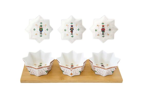 2183 NUTC 3 Parça Porselen Meze Seti Bambu Tepsili 34 x 12 cm - 1