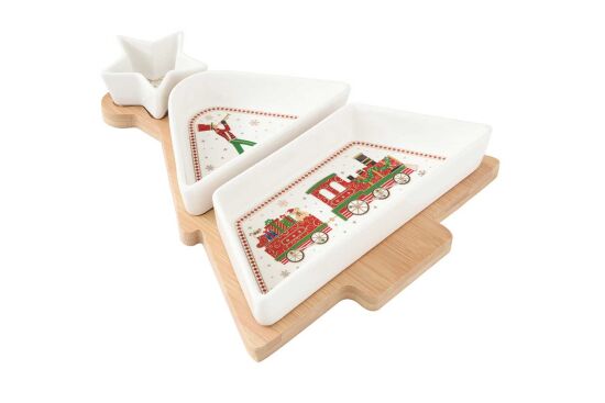 2190 EXPR 3 Parça Porselen Meze Seti Bambu Tepsili 21 x 25 cm - 1