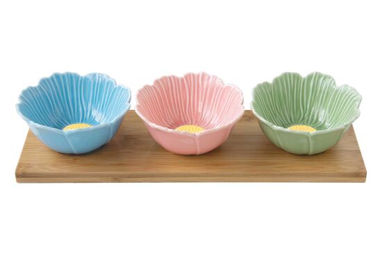 3179 DASY 3 Parça Porselen Meze Seti Bambu Tepsili 10 cm - 1