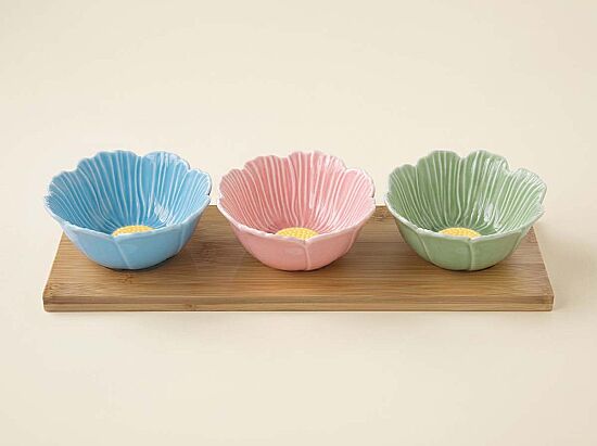 3179 DASY 3 Parça Porselen Meze Seti Bambu Tepsili 10 cm - 1