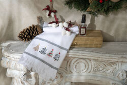 6'LI KOZALAK KOKU TAŞI/ÇOKLU AĞAÇ NAKIŞLI HAVLU 50x75 cm KUTULU SET BEYAZ - HOME SWEET HOME